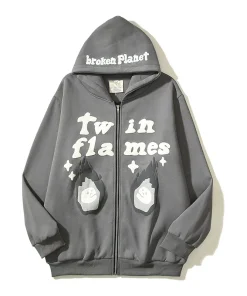 BROKEN PLANET FLMAES ZIP UP HOODIE